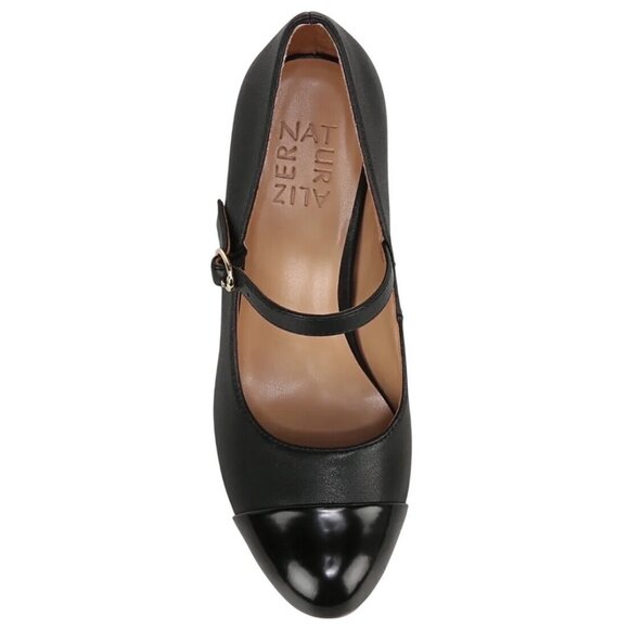 Naturalizer Loveable Block Heel Patent Accented Toe Highlighting Soft Black Leat - Picture 5 of 13